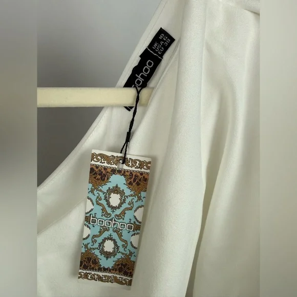 Boohoo Kimono Tie Belt Midi Dress White Wrap V Neck Party Dress Size US 6 NWT - Picture 7 of 7